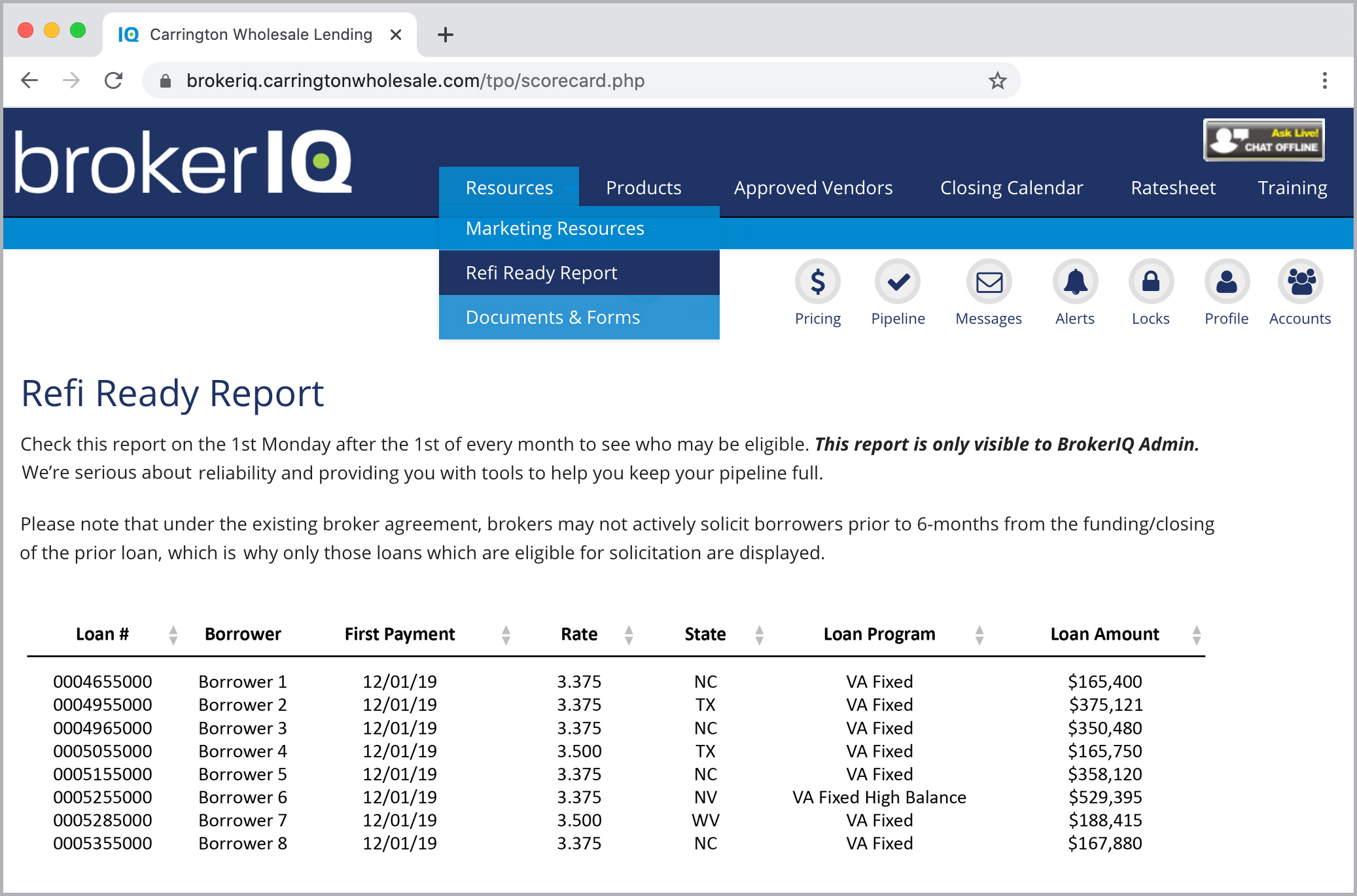 Sample screenshot of BrokerIQ report